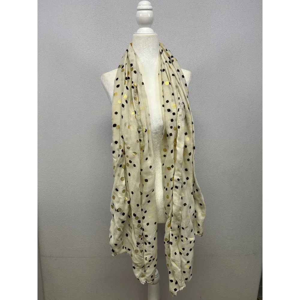 Chic Whimsigoth Katie Loxton Womens OS Cream Gold Foil Polka Dot Scarf